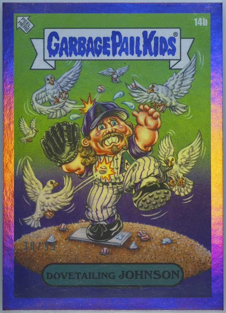 2023 Topps Garbage Pail Kids X MLB Series 3 Pink Foil #14b Dovetailing Johnson front