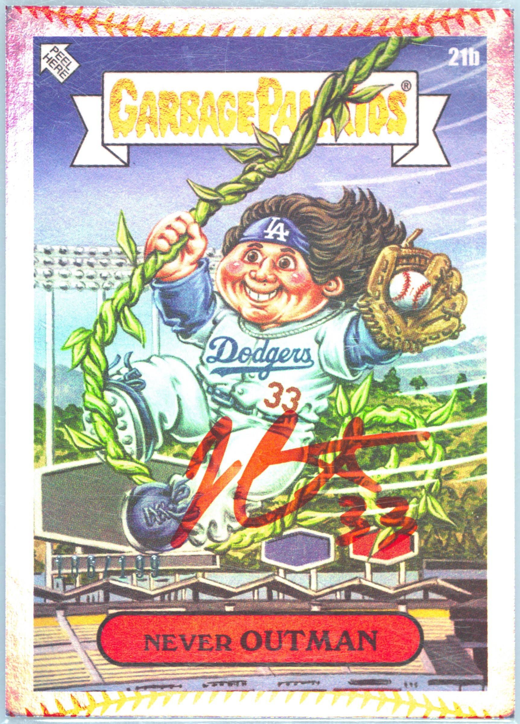 2023 Topps Garbage Pail Kids X Mlb Series 3 Baseball Stitching Foil #21b Never Outman front
