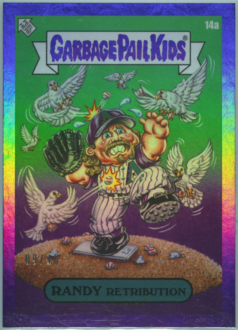 2023 Topps Garbage Pail Kids X Mlb Series 3 Purple Foil #14a Randy Retribution front