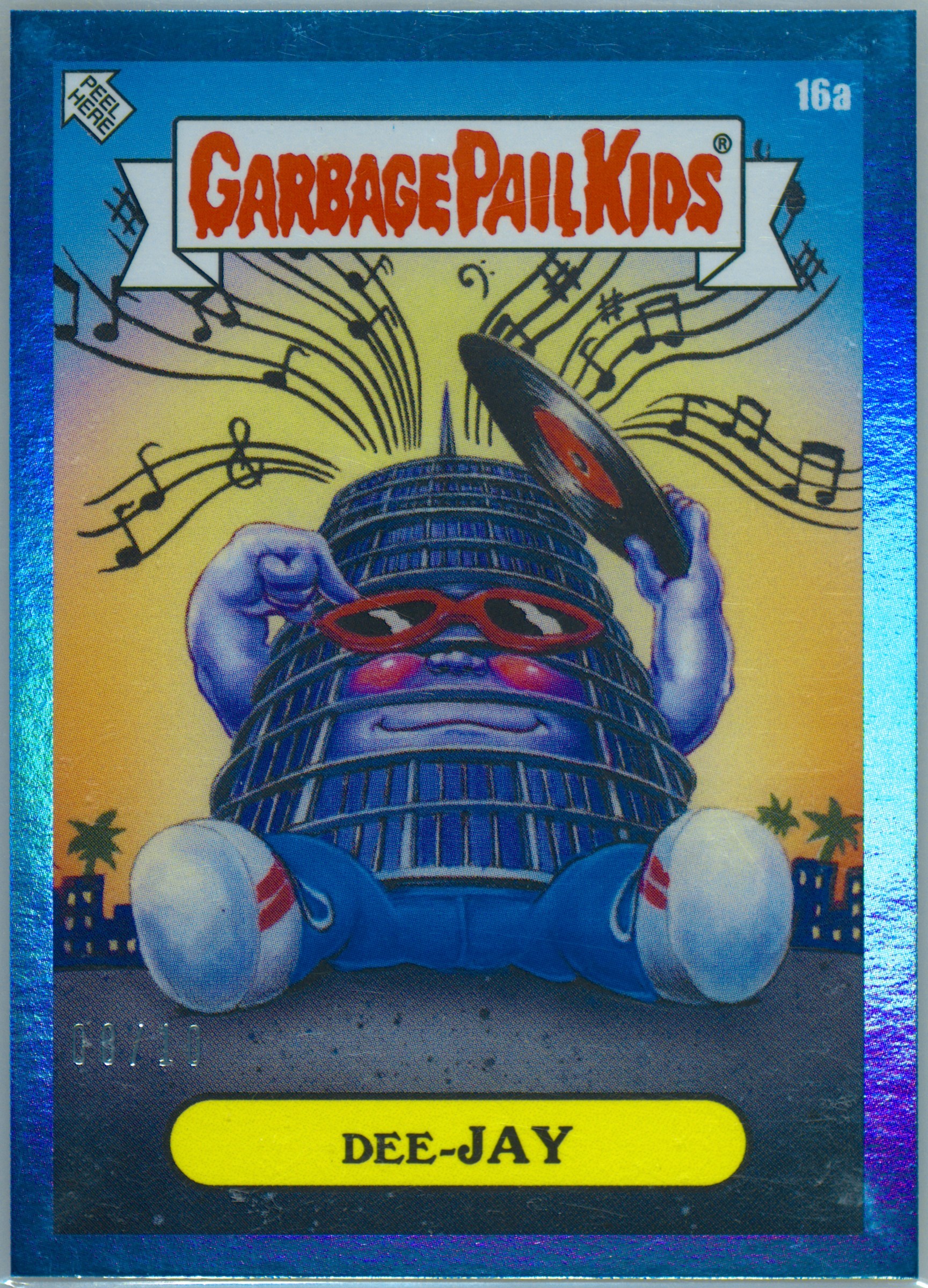 2022 Topps Garbage Pail Kids Complexcon California Takeover Blue Refractor #16a Dee-Jay front