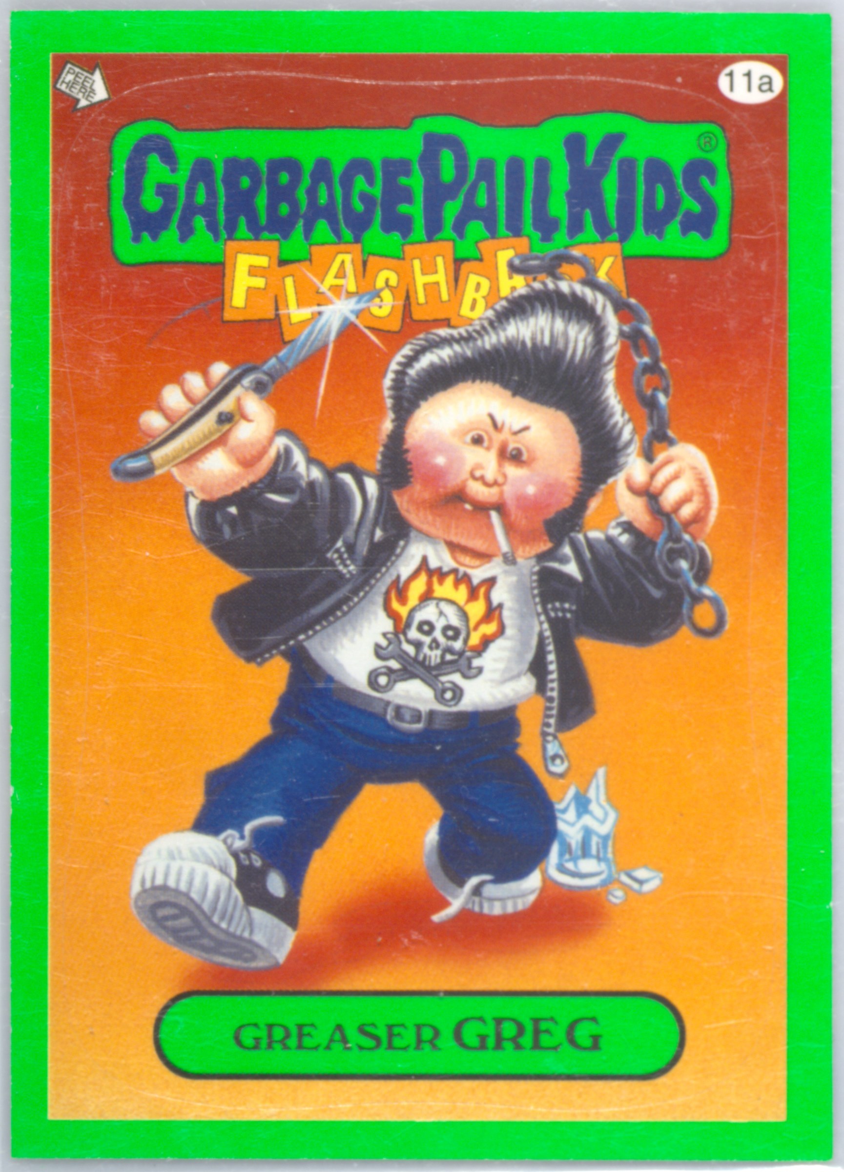 2011 Topps Garbage Pail Kids Flashback Series 3-Stickers Green #11a Greaser Greg front