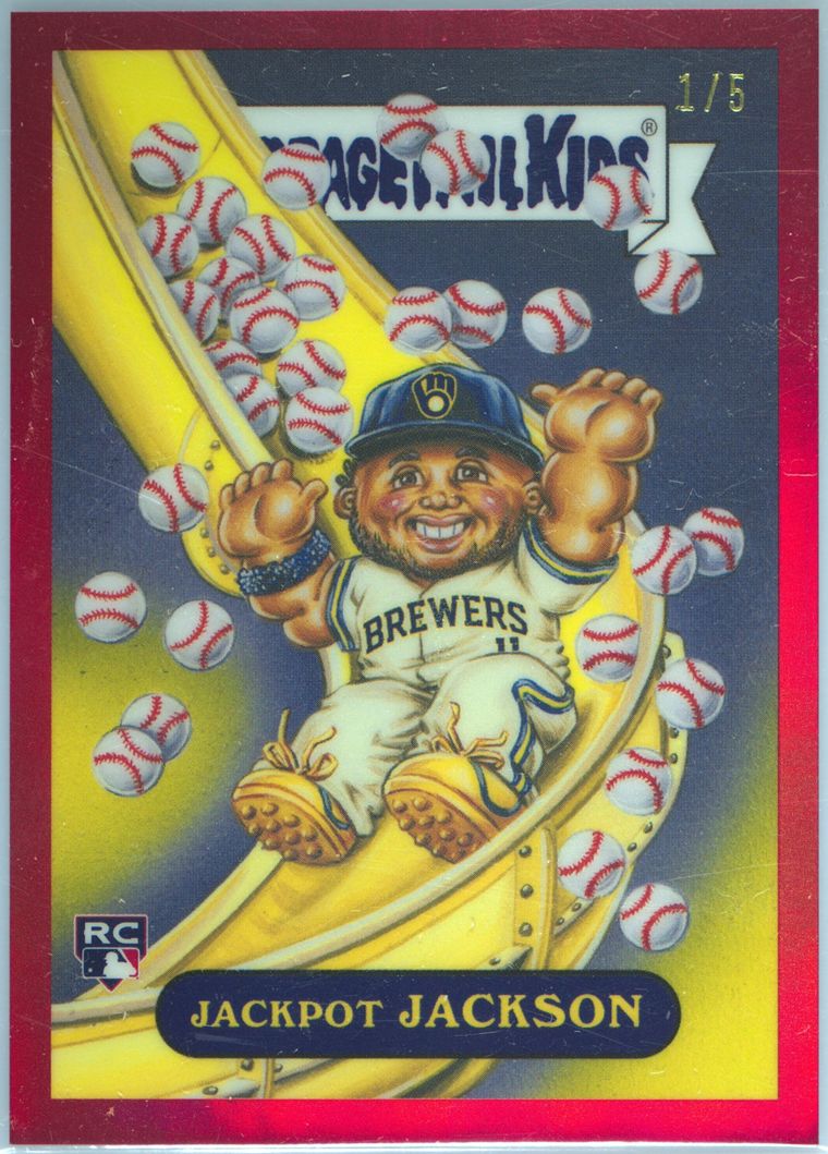 2024 Topps Bowman Chrome Bowman Garbage Pail Kids Red #BGP8 Jackson Chourio Jackpot Jackson front