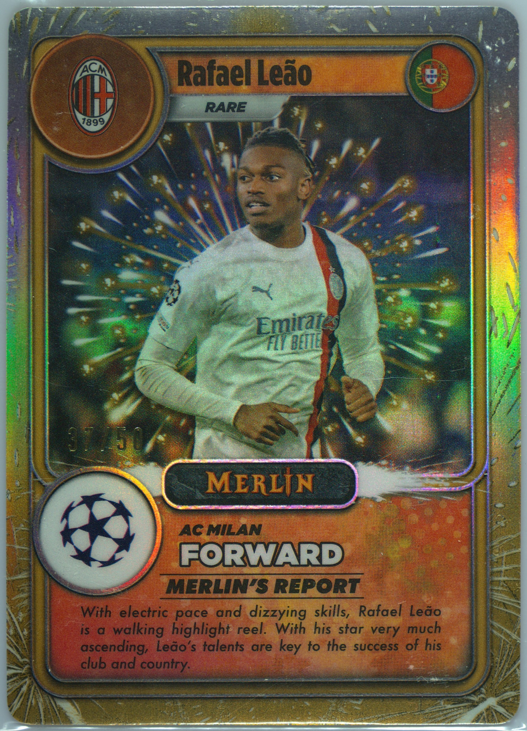 22-23 Topps Merlin LEAO 直筆サイン 世界50枚限定 2023-24 Topps Merlin UEFA Club Competition Leao Mystic