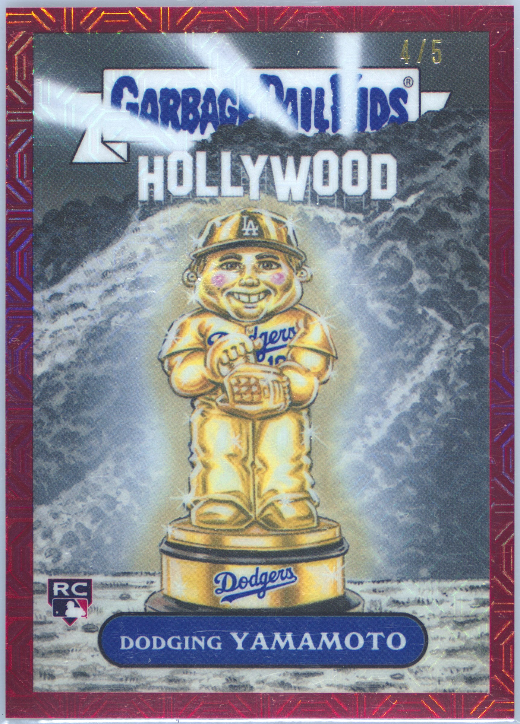 2024 Topps Bowman Chrome Bowman Garbage Pail Kids Red #bgp21 Yoshinobu Yamamoto Dodging Yamamoto front