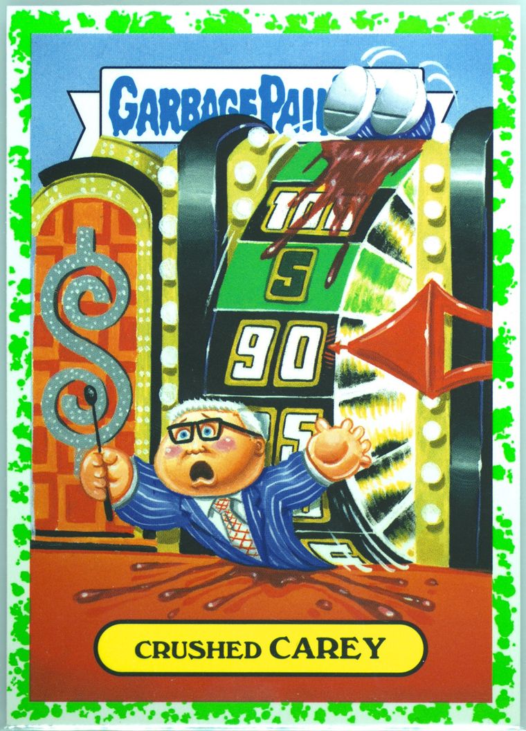 2016 Topps Garbage Pail Kids Trashy TV Game Show Sticker Puke #3b Crushed Carey front