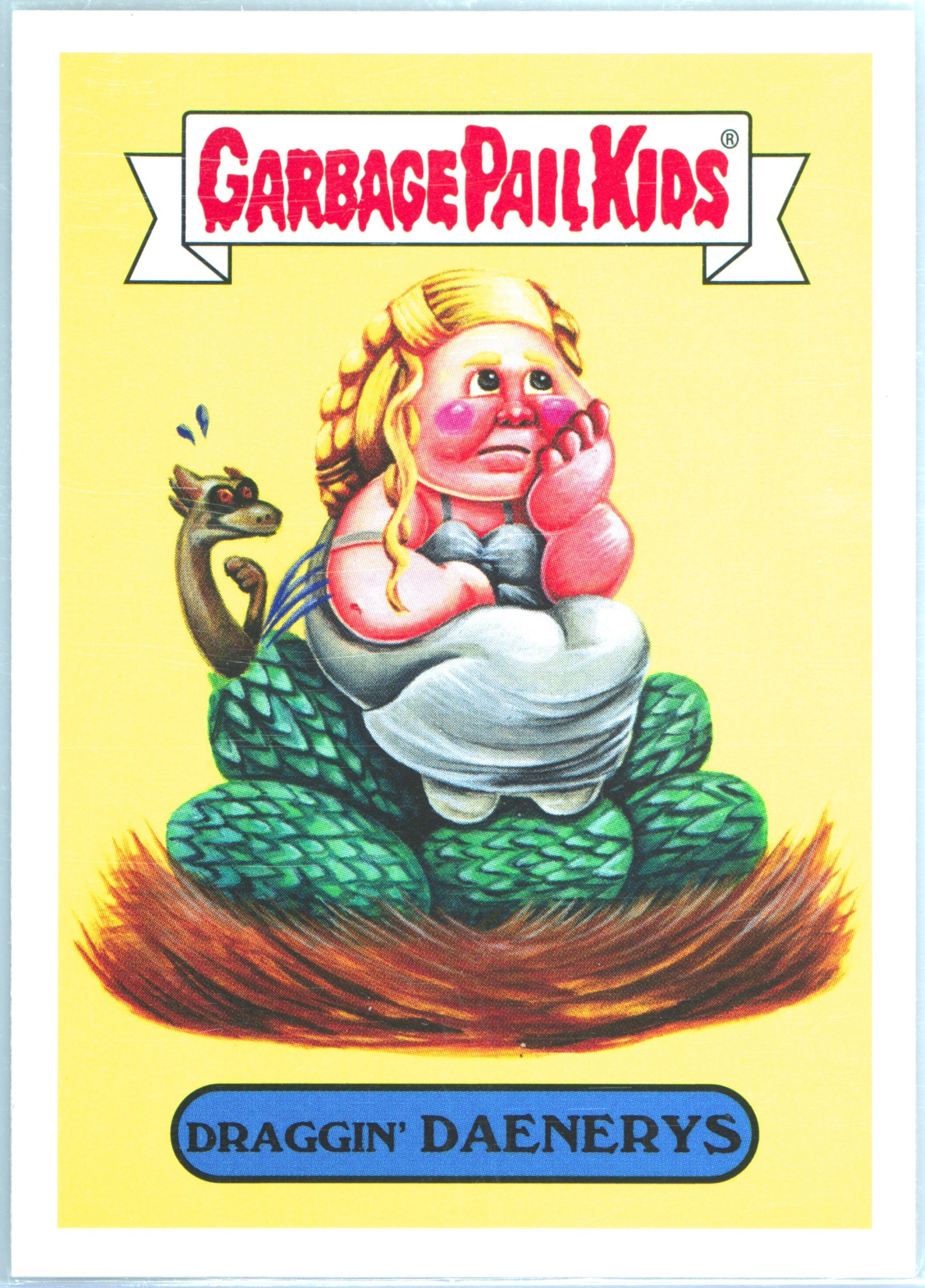 2016 Topps Garbage Pail Kids Trashy Tv Sci-Fi Tv Series Sticker #2a Draggin' Daenerys front