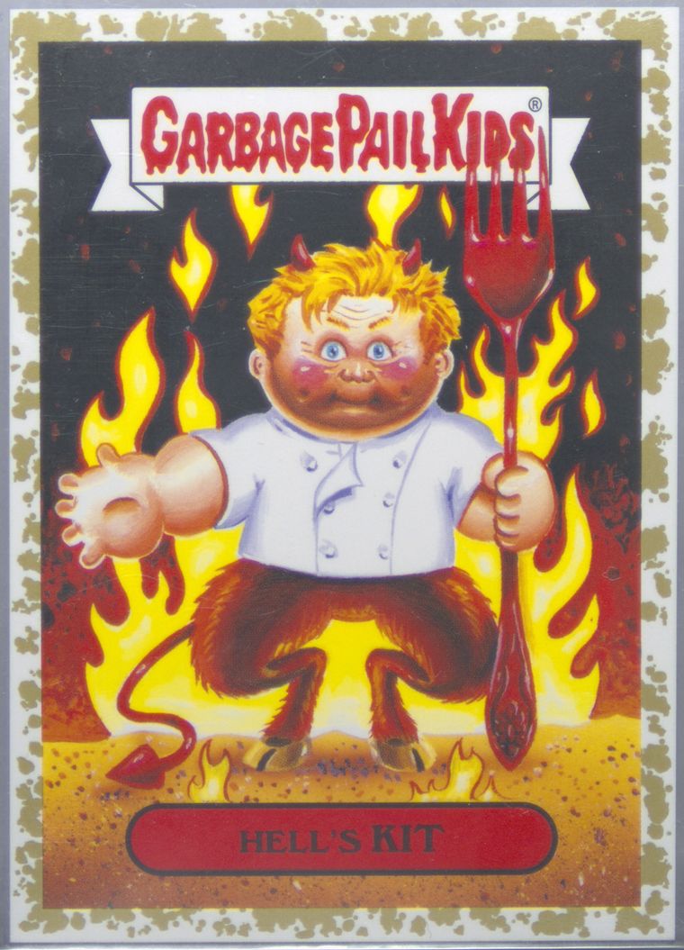 2016 Topps Garbage Pail Kids Trashy Tv Food Tv Series Sticker Gold Dust #6a Hell'S Kit front