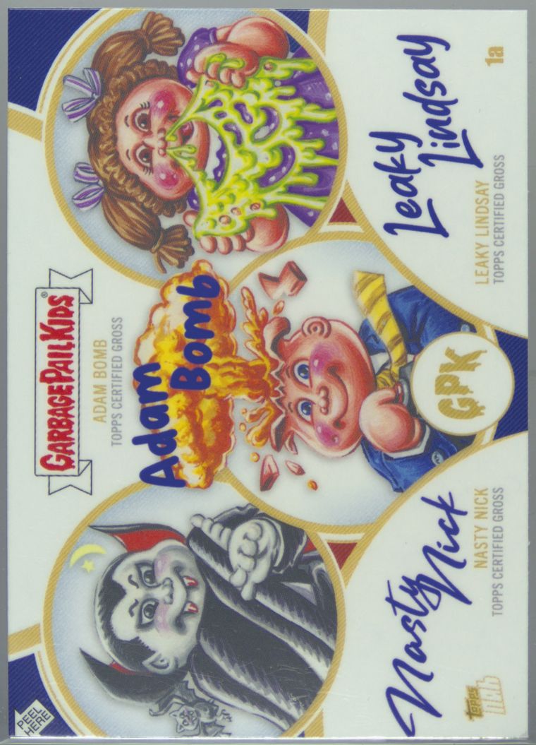2024 Topps Garbage Pail Kids Media Menace #1a Nasty Nick, Adam Bomb, Leaky Lindsay front
