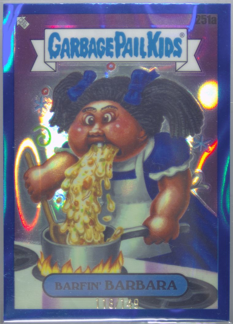 2024 Topps Garbage Pail Kids Chrome Blue Lava Refractor #251a Barfin' Barbara front