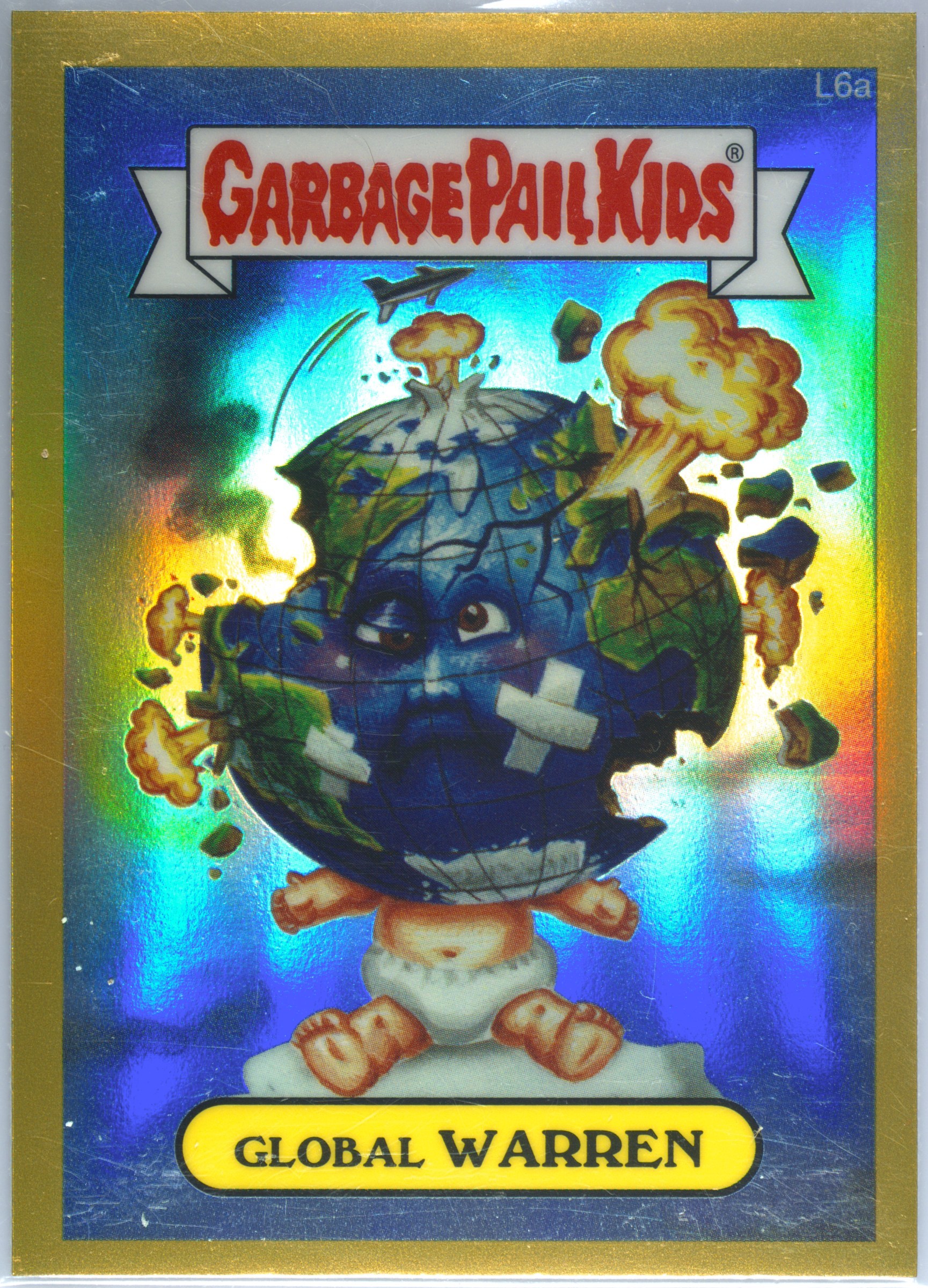 2013 Topps Garbage Pail Kids Chrome Series 1-Lost Gpk Gold Refractor #L6a Global Warren front