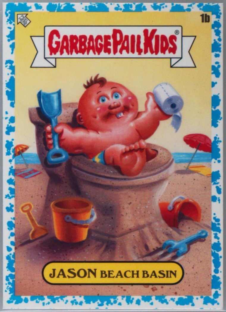 2023 Topps Garbage Pail Kids Go On Vacation Spit Blue #1b Jason Beach Basin front