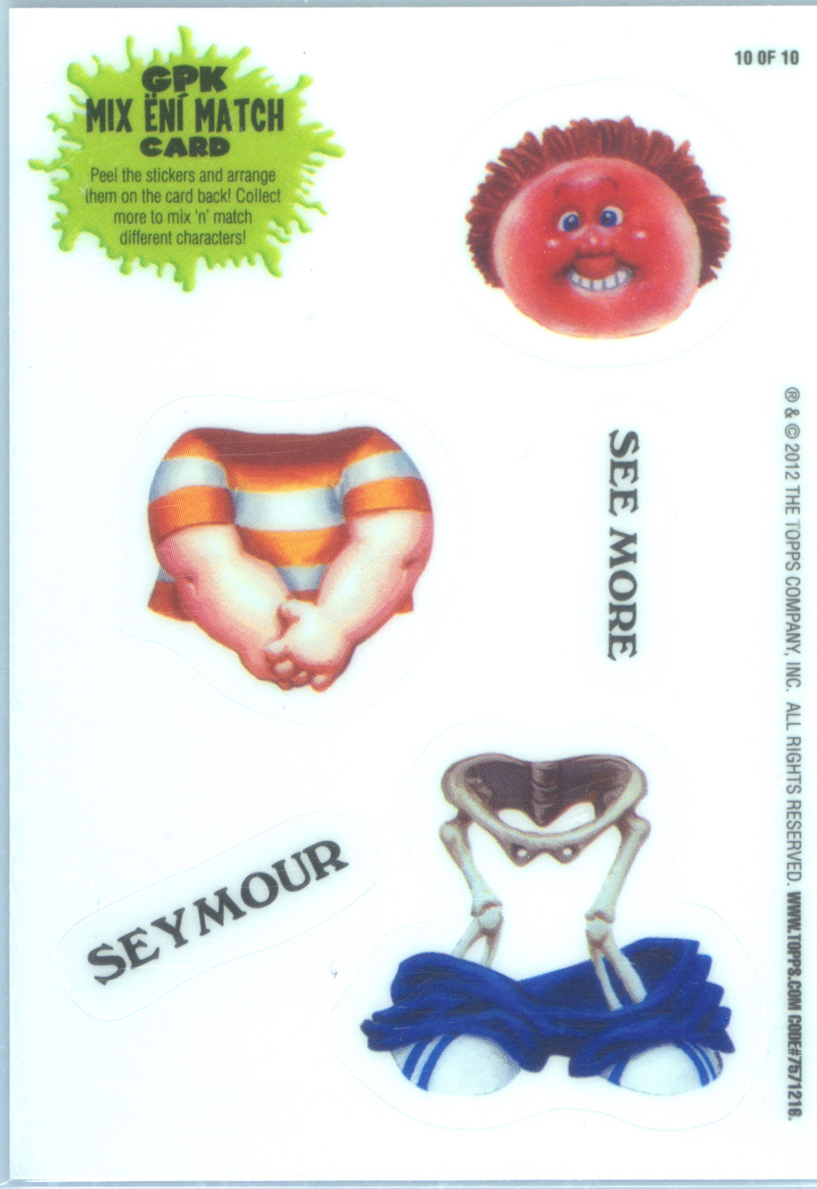 2012 Topps Garbage Pail Kids Mix "N" Match-Stickers #10 See More Seymour front