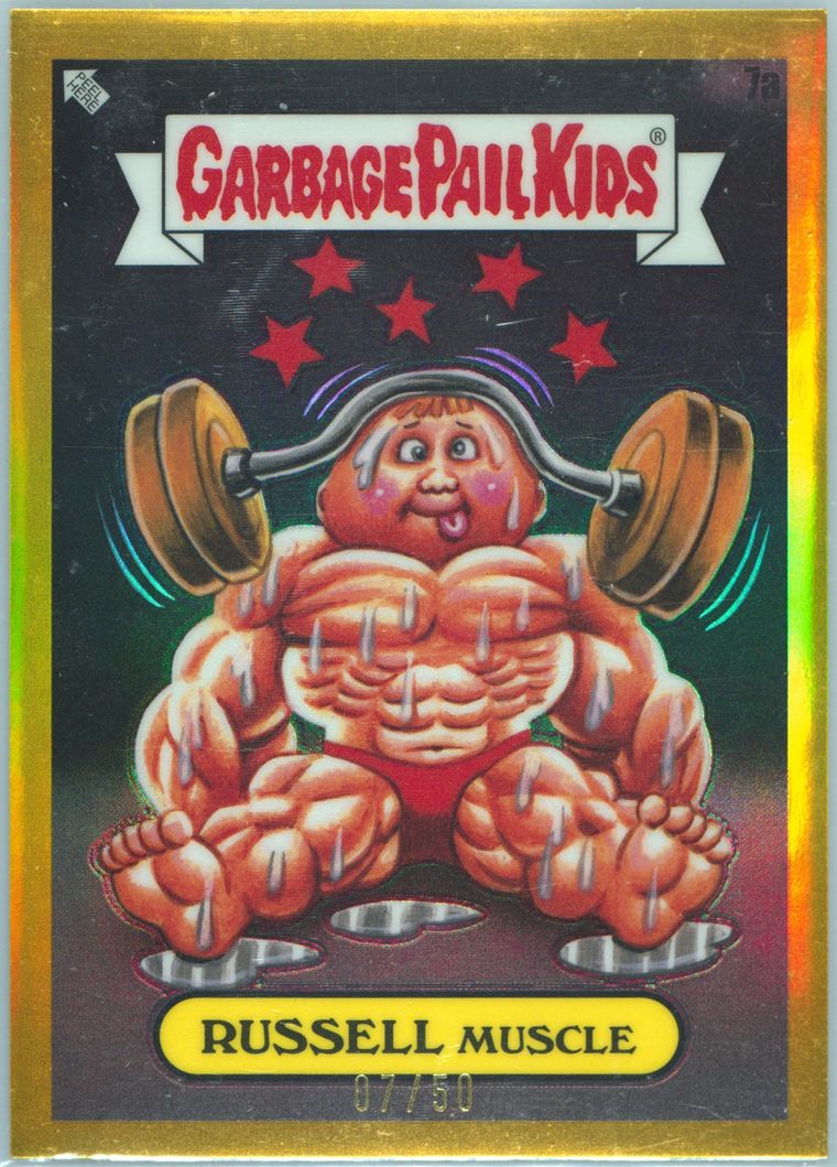 2024 Topps Chrome Garbage Pail Kids Original Series 7 Contests Of Losers Gold #7a Russell Muscle front