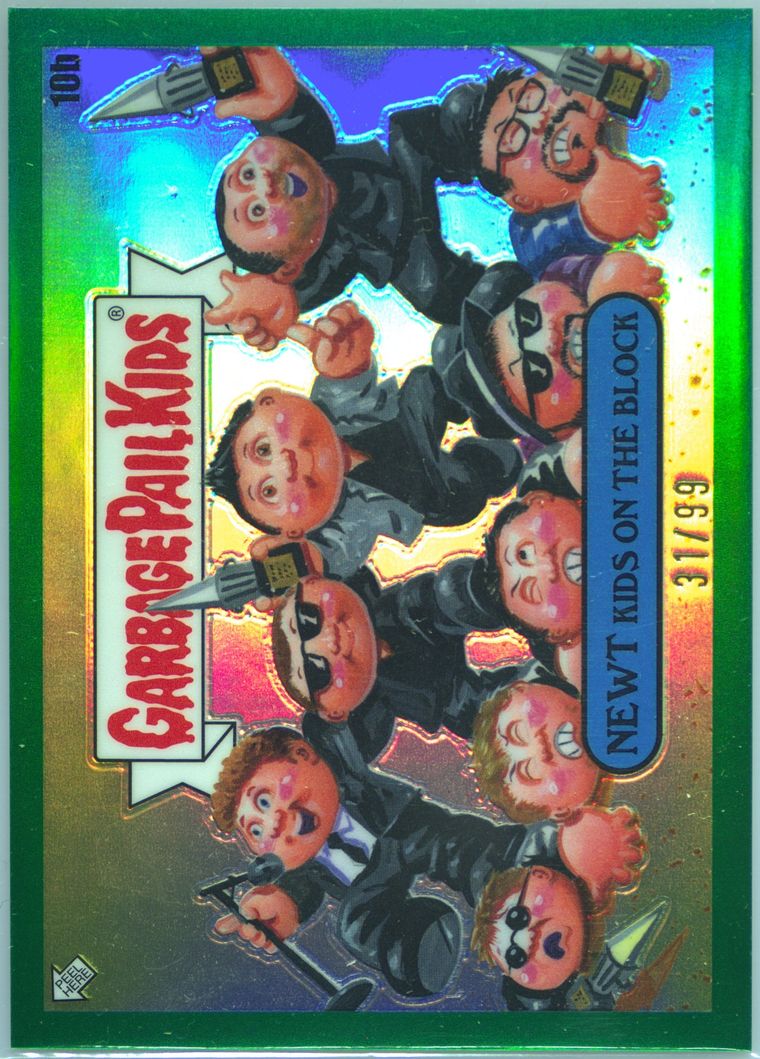 2024 Topps Chrome Garbage Pail Kids Original Series 7 Garbage Pail Music Awards Green Refractor #10b Newt Kids On The Block front