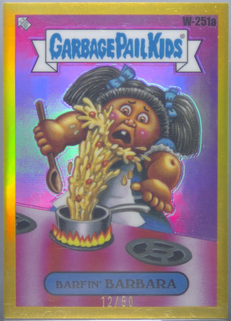 2024 Topps Chrome Garbage Pail Kids Original Series 7 Where Are They Now Gold Refractor #w251a Barfin' Barbara front