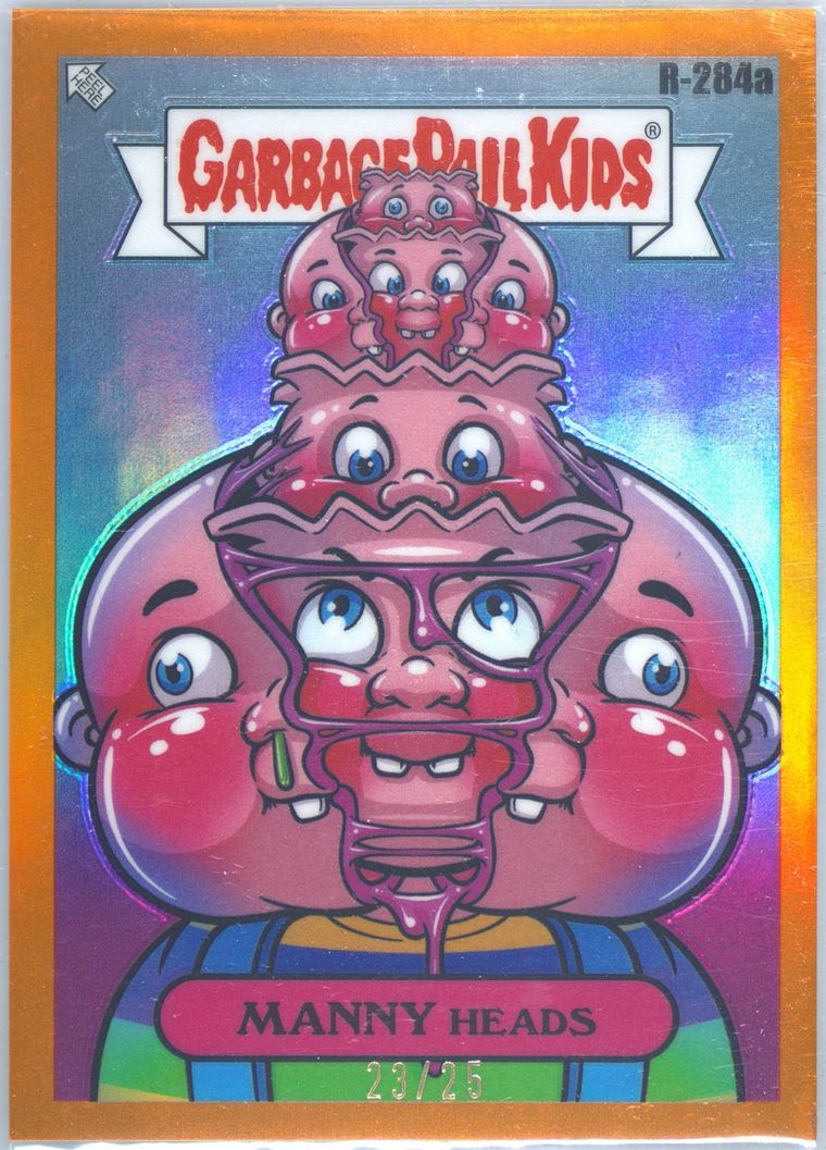 2024 Topps Chrome Garbage Pail Kids Original Series 7 Art By Rory Orange Refractor #R284a Manny Heads front