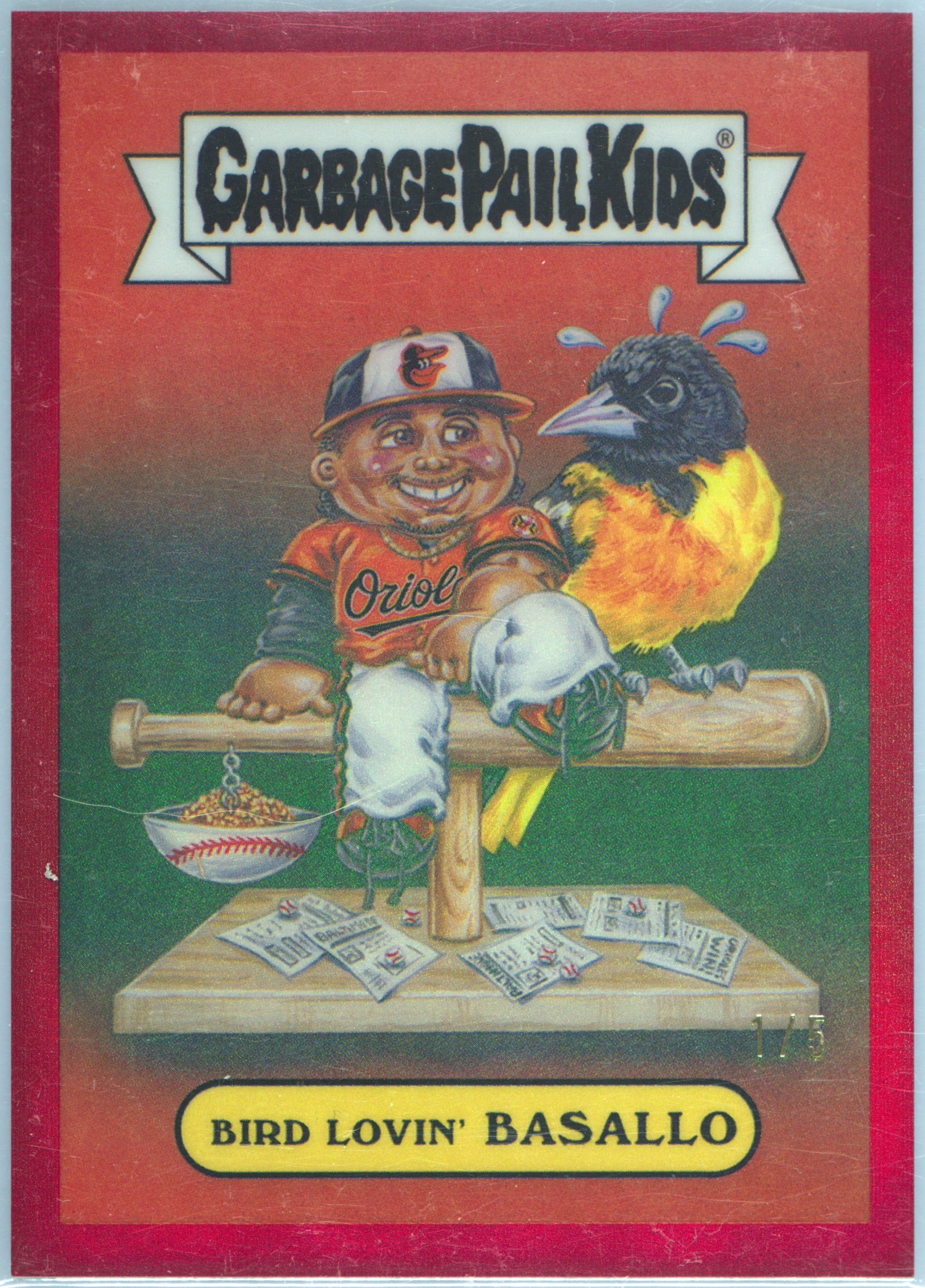 2025 Topps Bowman Chrome Bowman GPK Red Refractor #bgp-5 Samuel Basallo Bird Lovin' Basallo front
