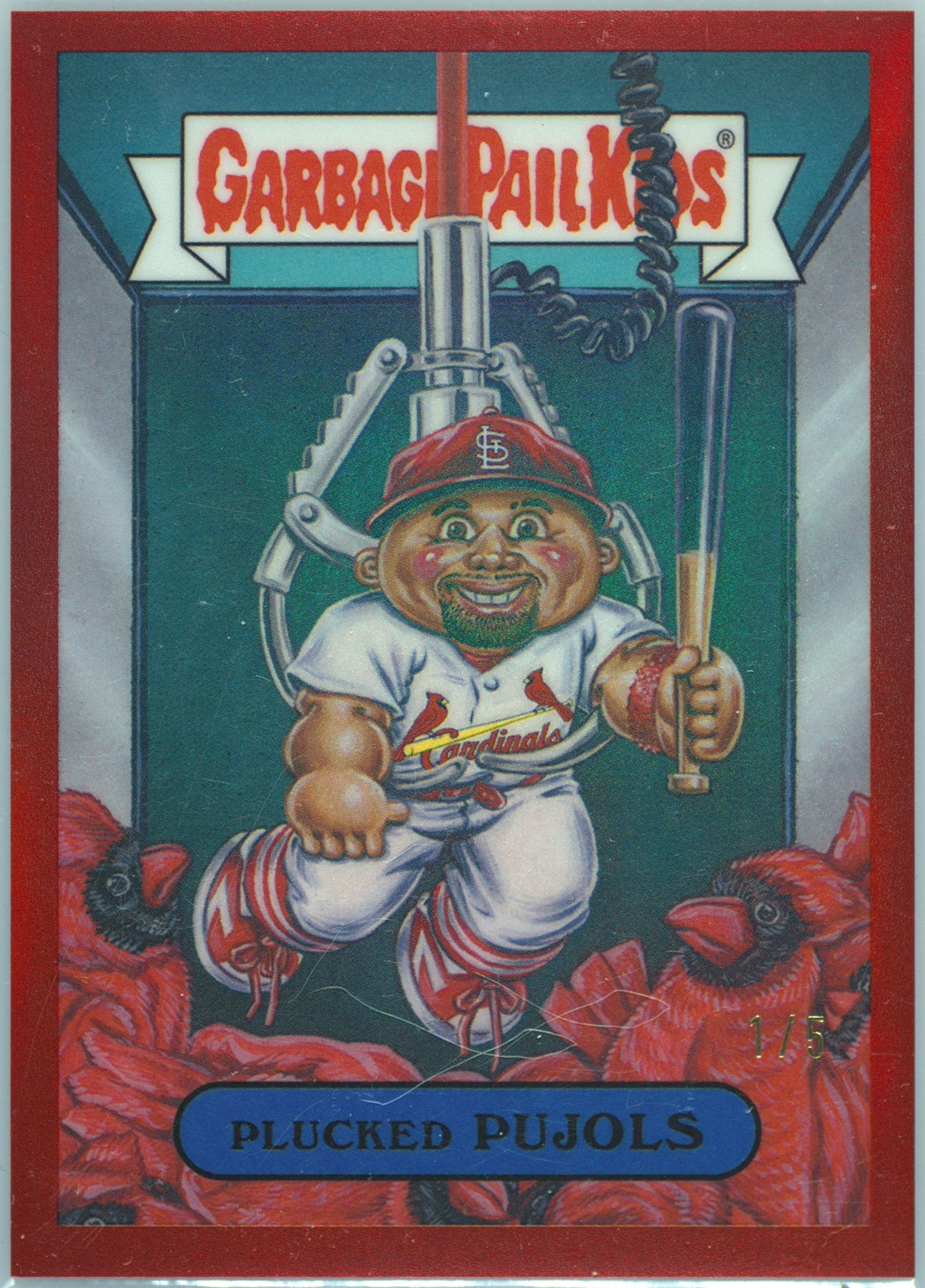 2025 Topps Bowman Chrome Bowman GPK Red Refractor #BGP-43 Albert Pujols Plucked Pujols front