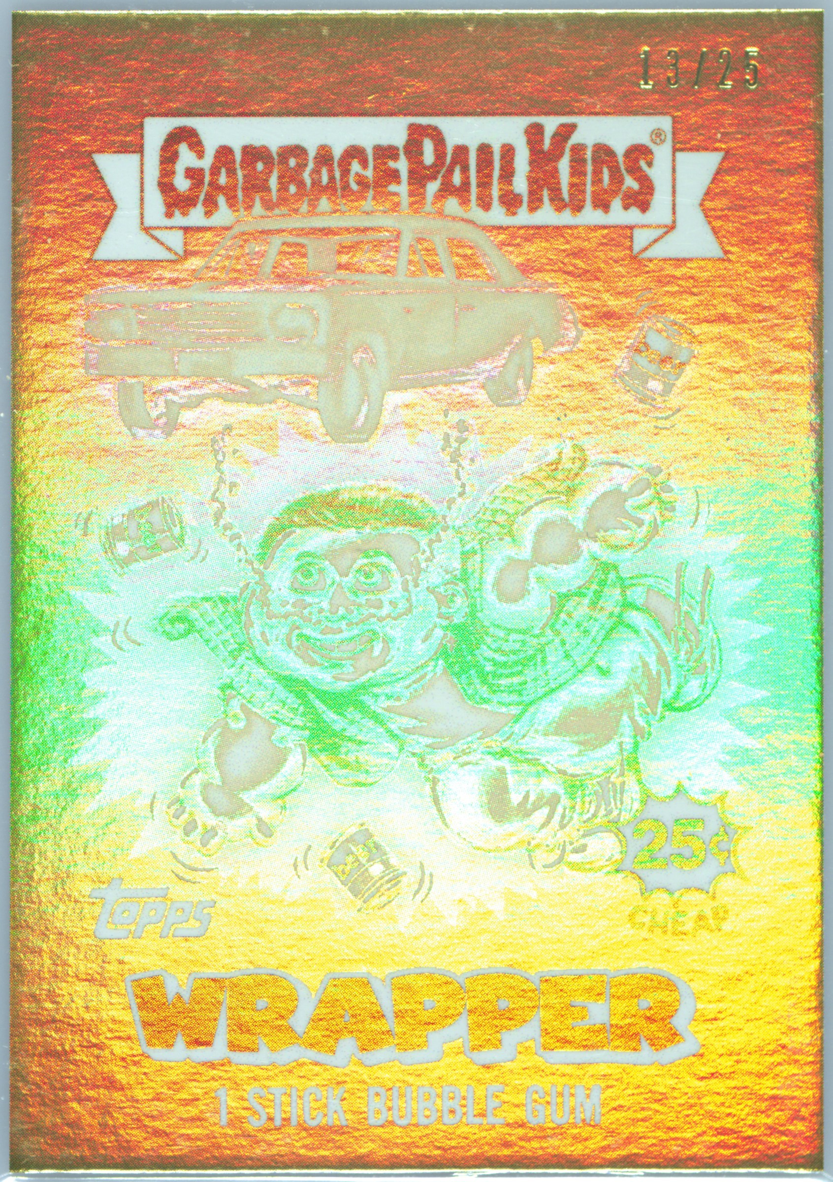 2025 Topps Garbage Pail Kids Intergoolactic Mayhem Wrapper Art Gold Foil #19 Intense Otto/Repo Stan front