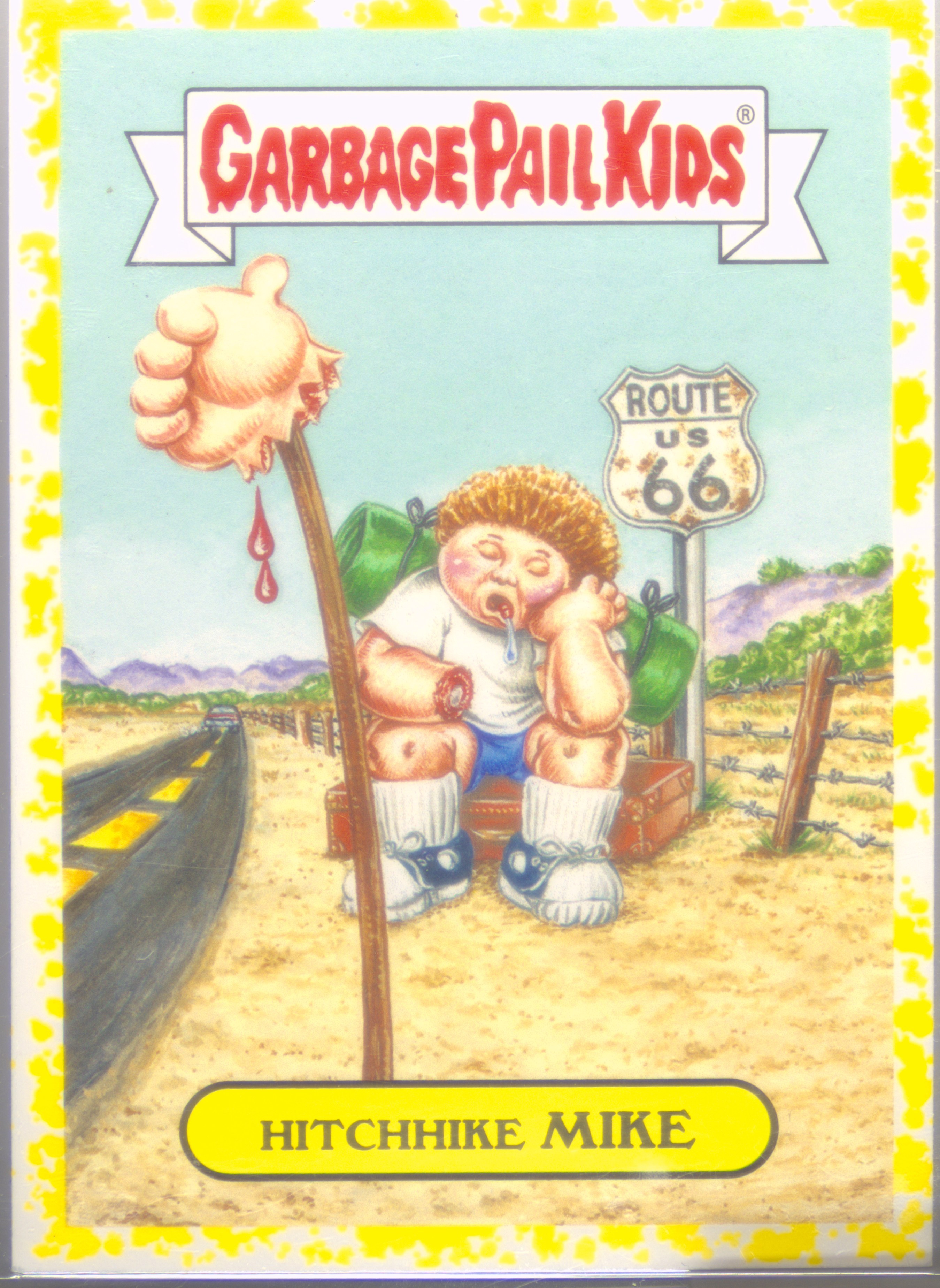 2016 Topps Garbage Pail Kids American As Apple Pie Pee Yellow #37a Hitchhike Mike front