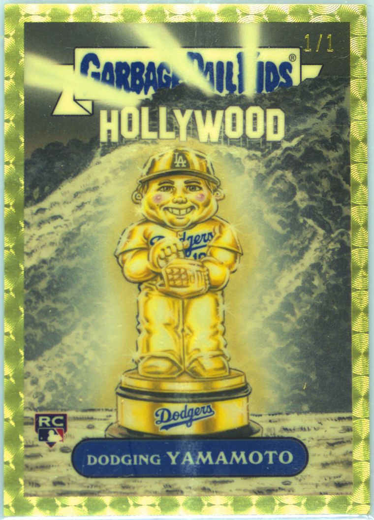Yoshinobu Yamamoto Dodging Yamamoto #BGP21 Superfractor 1/1 PSA 10 Garbage Pail Kids card front