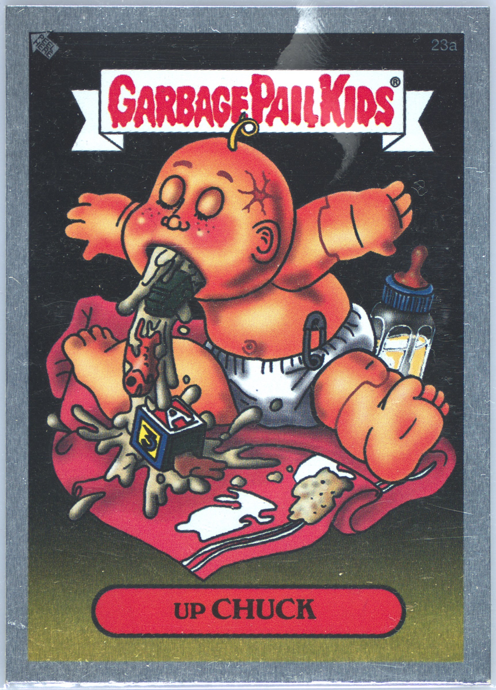 2003 Topps 2003 Garbage Pail Kids Silver Foil Stickers #23a Up Chuck front