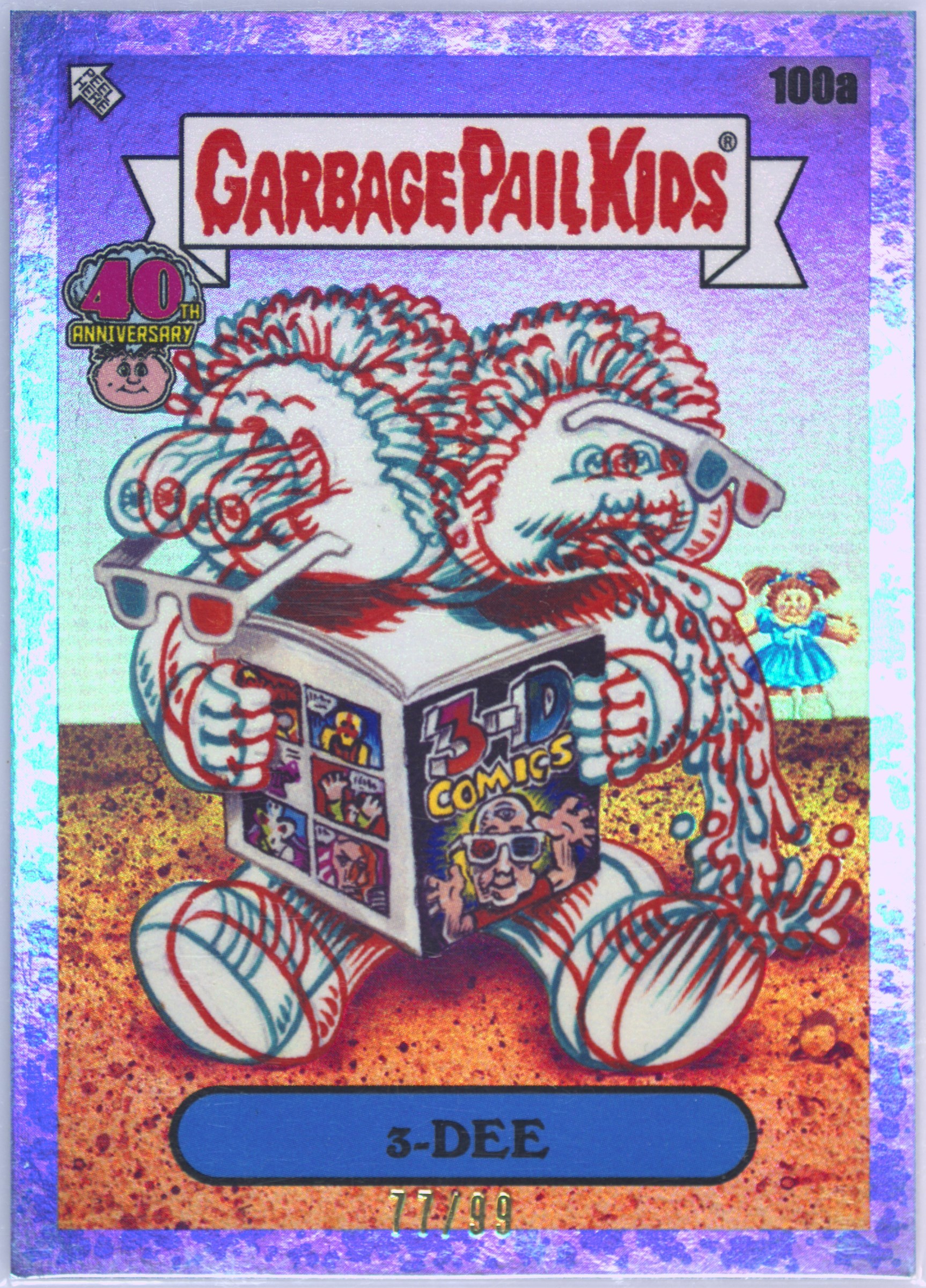2025 Topps Worst Of Garbage Pail Kids 40th Anniversary Drool Blue #100a 3-Dee front