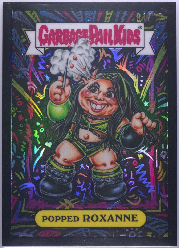 Roxanne Perez Popped Roxanne #GPK-RP BLACK REFRACTOR /10 PSA 10 Garbage Pail Kids card front