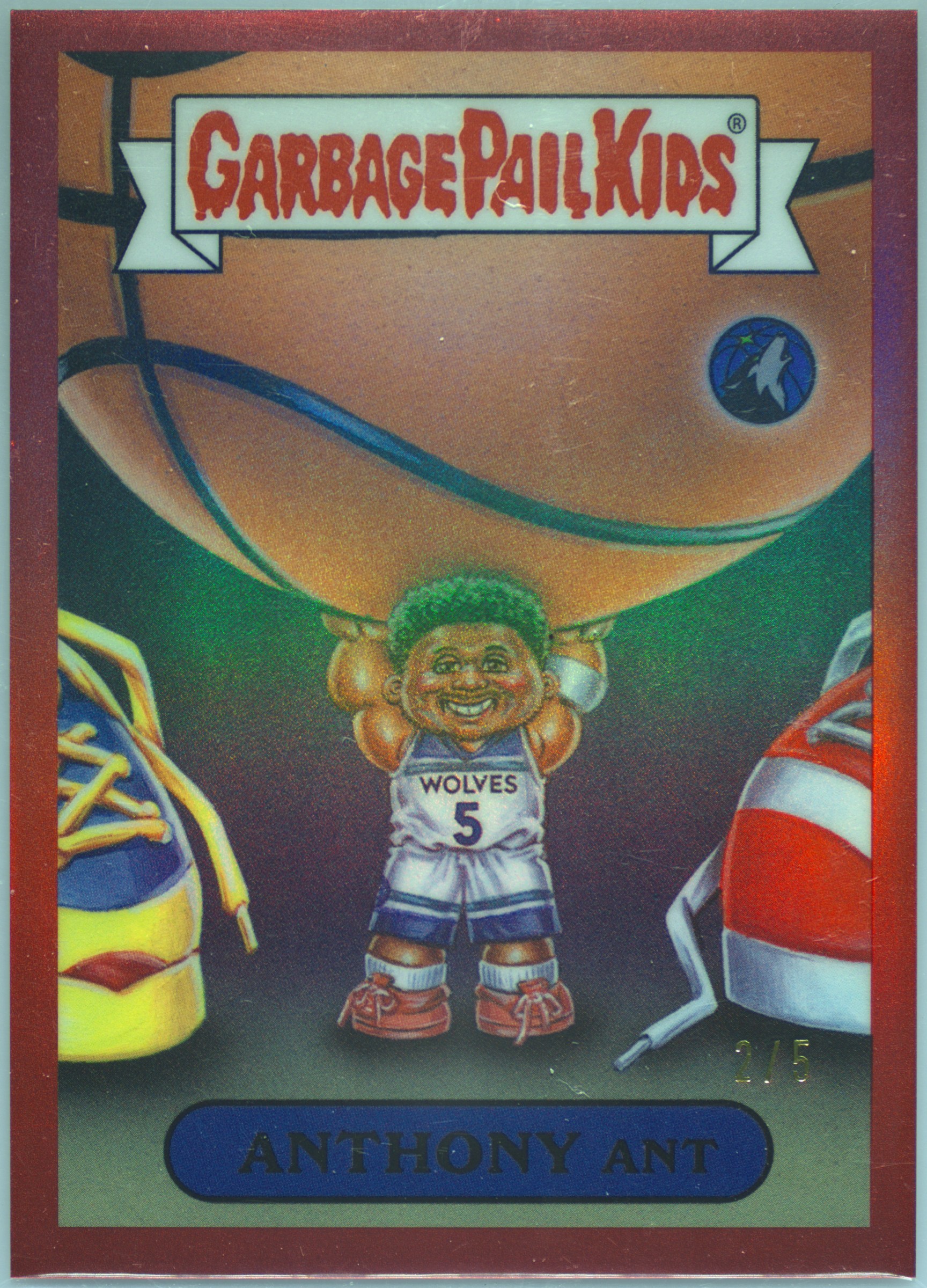 2025 Topps Bowman Chrome Bowman Garbage Pail Kids NBA Red Refractor #bgp-5 Anthony Edwards front