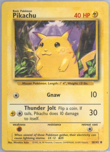 1999 Pokemon Base Set Pikachu Yellow Cheeks 58/102 PSA 9