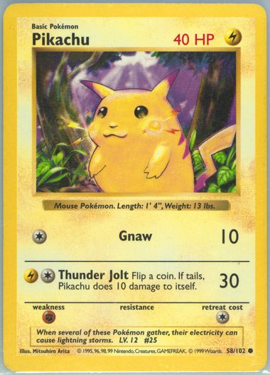 1999 Pokemon Base Set Pikachu Yellow Cheeks 58/102 PSA 9