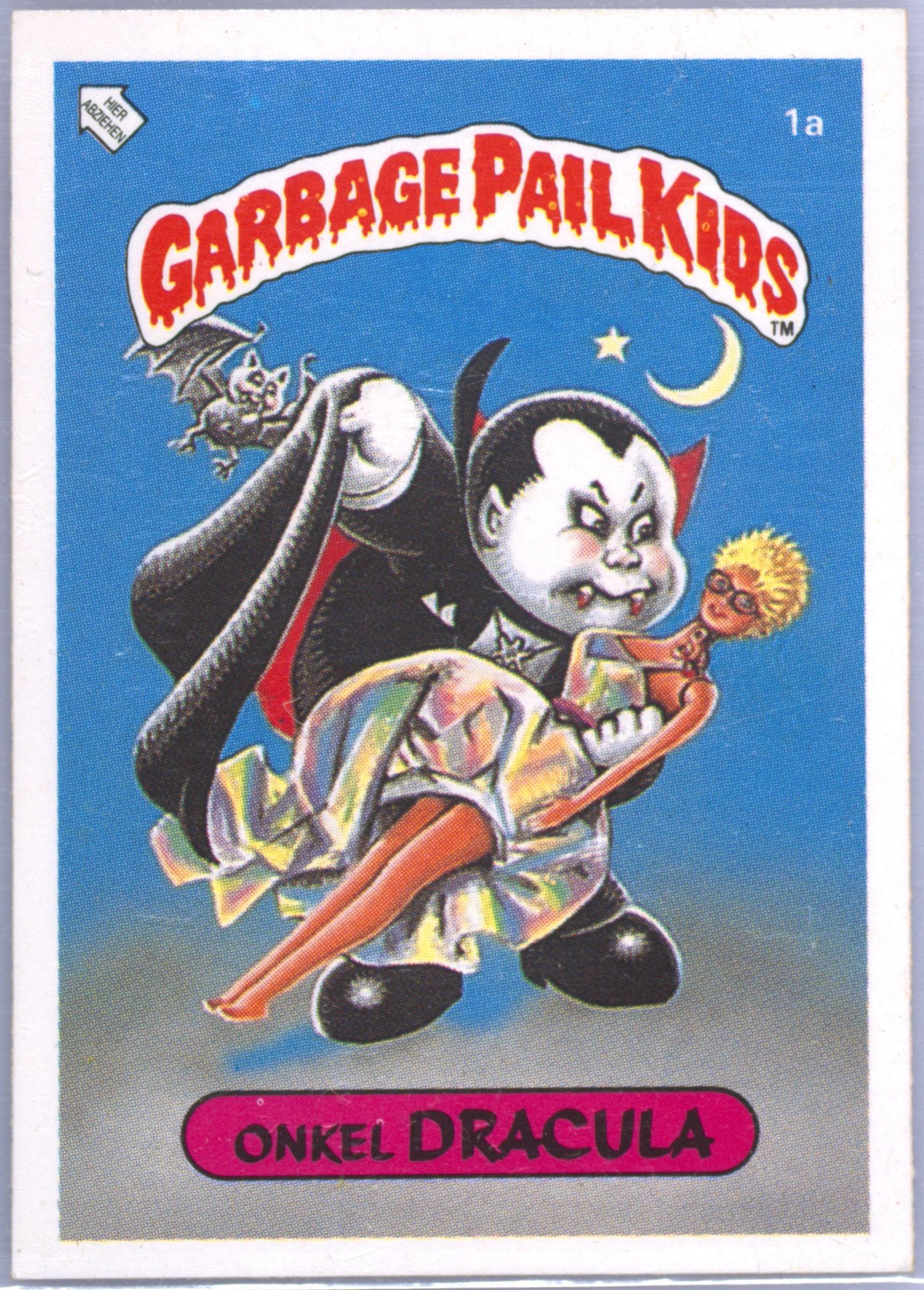 1986 Topps Garbage Pail Kids Stickers-Mini German #1a Onkel Dracula front