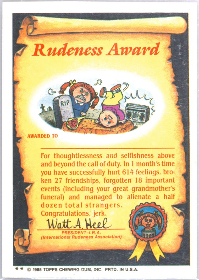 1985 Topps Garbage Pail Kids Original Series 2 Glossy #53B Live Mike front