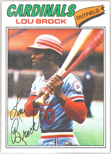 CARDINALS【LOU BROCK】1977 TOPPS サイン BASEBALL CARD 当時物