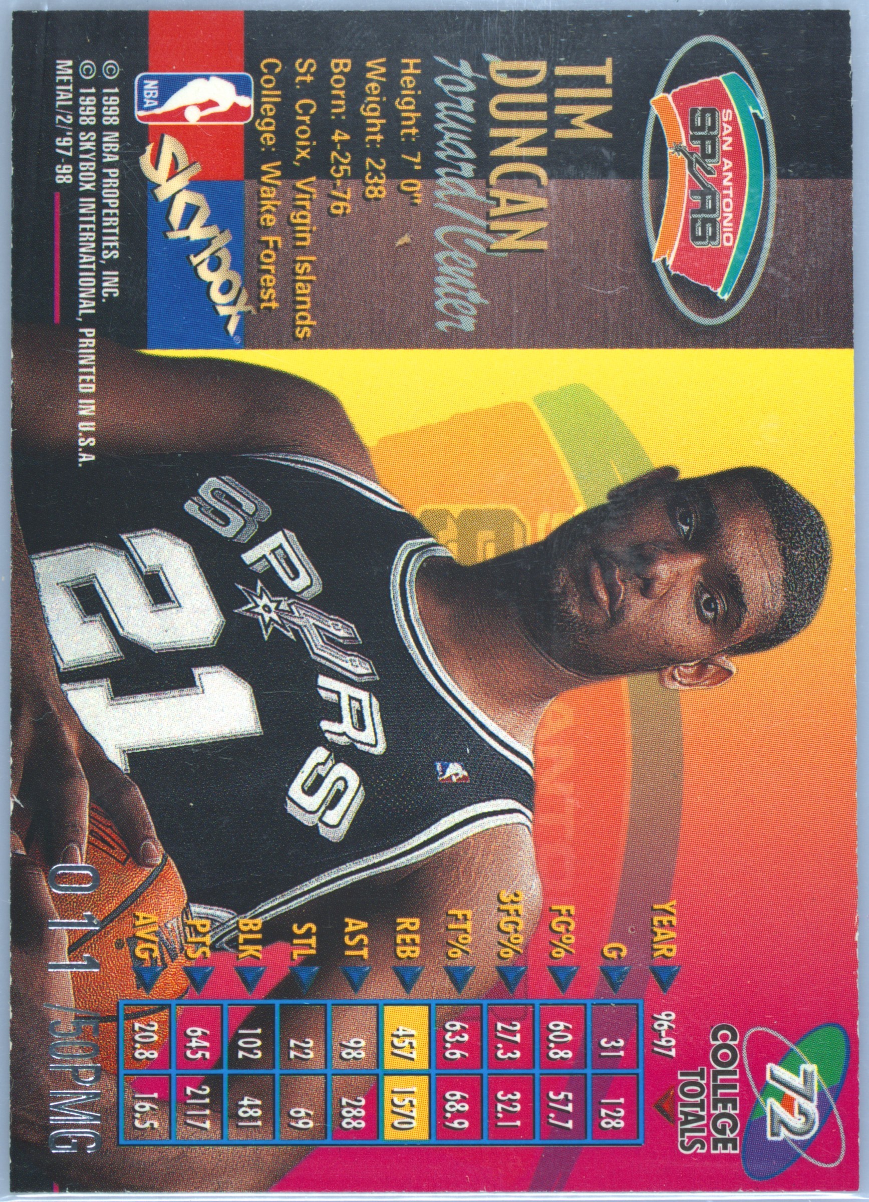 97-98 l Universe Tim Duncan 7枚セット Spec Details
