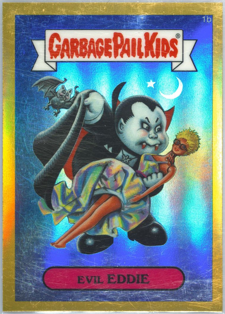 2013 Topps Garbage Pail Kids Chrome Series 1 Gold Refractor #1b Evil Eddie front