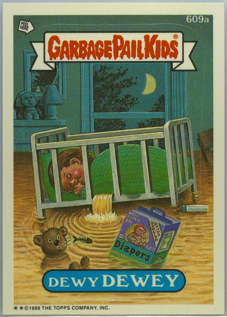 1988 Topps Garbage Pail Kids Original Series 15 Die-Cut #609a Dewy Dewey front