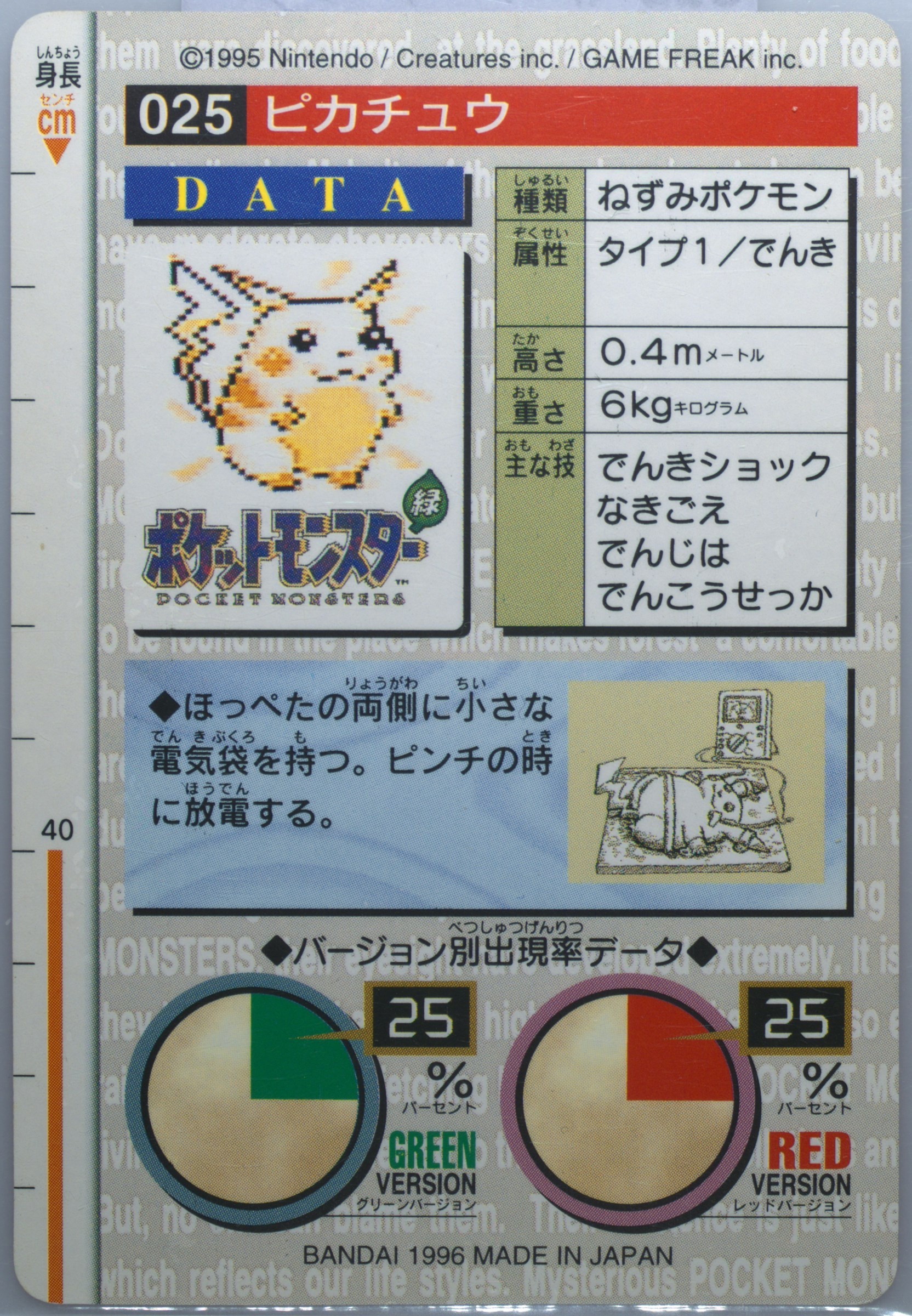 ポケモン カードダス ピカチュウ No 025 かみなり 未使用美品 キラ 