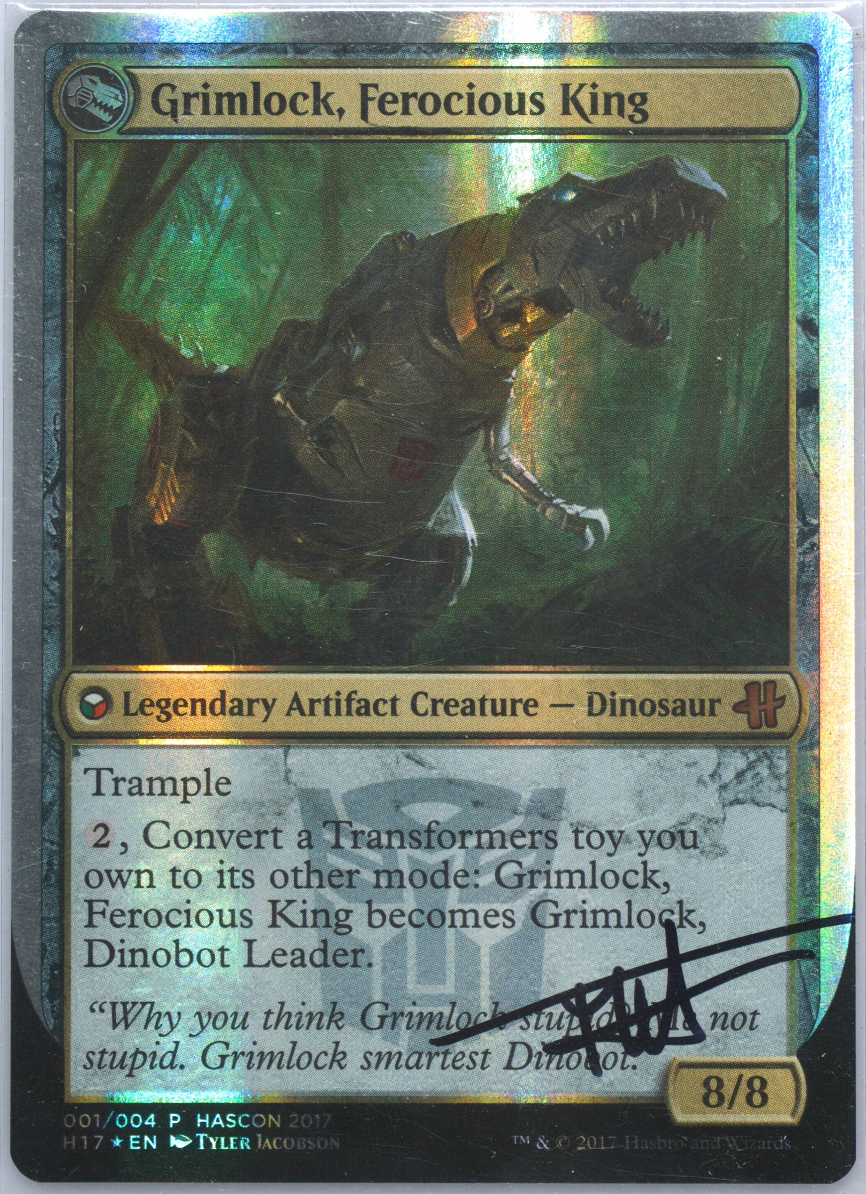 grimlock mtg card Grimlock, Dinobot Leader // Grimlock, Ferocious King [HasCon 2017] [Foil] –  Face to Face Games main image 0