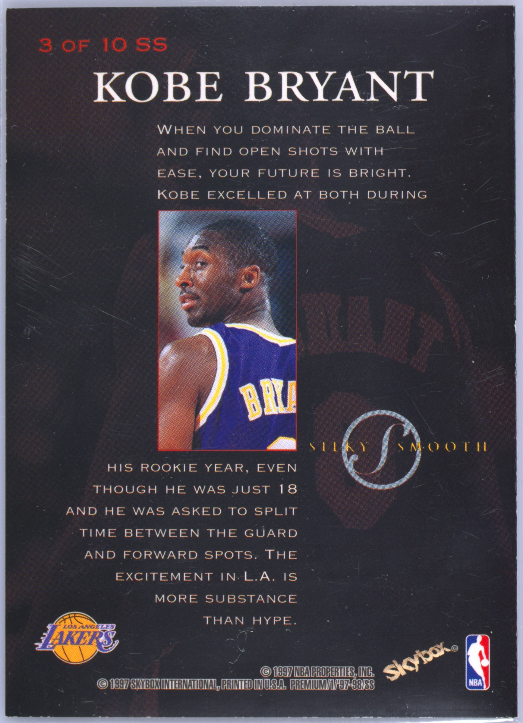1997 Skybox Premium KOBE BRYANT #3 SILKY SMOOTH PSA 6 POP 19 only 