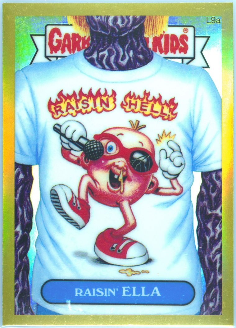 2013 Topps 2013 Garbage Pail Kids Chrome Series 1 Lost Gold Refractor #L9a Raisin' Ella front