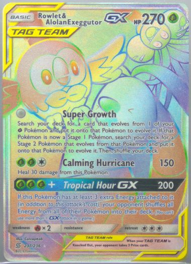 Auction Prices Realized Tcg Cards 2019 POKEMON SUN & MOON UNIFIED MINDS  Full Art / Rowlet & Alolan Exeggutor Gx