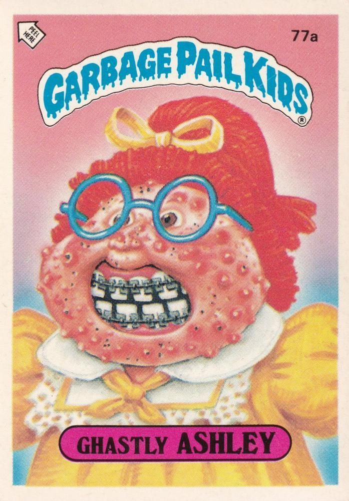 1986 Topps Garbage Pail Kids Stickers-U.K. Minis #77a Ghastly Ashley front