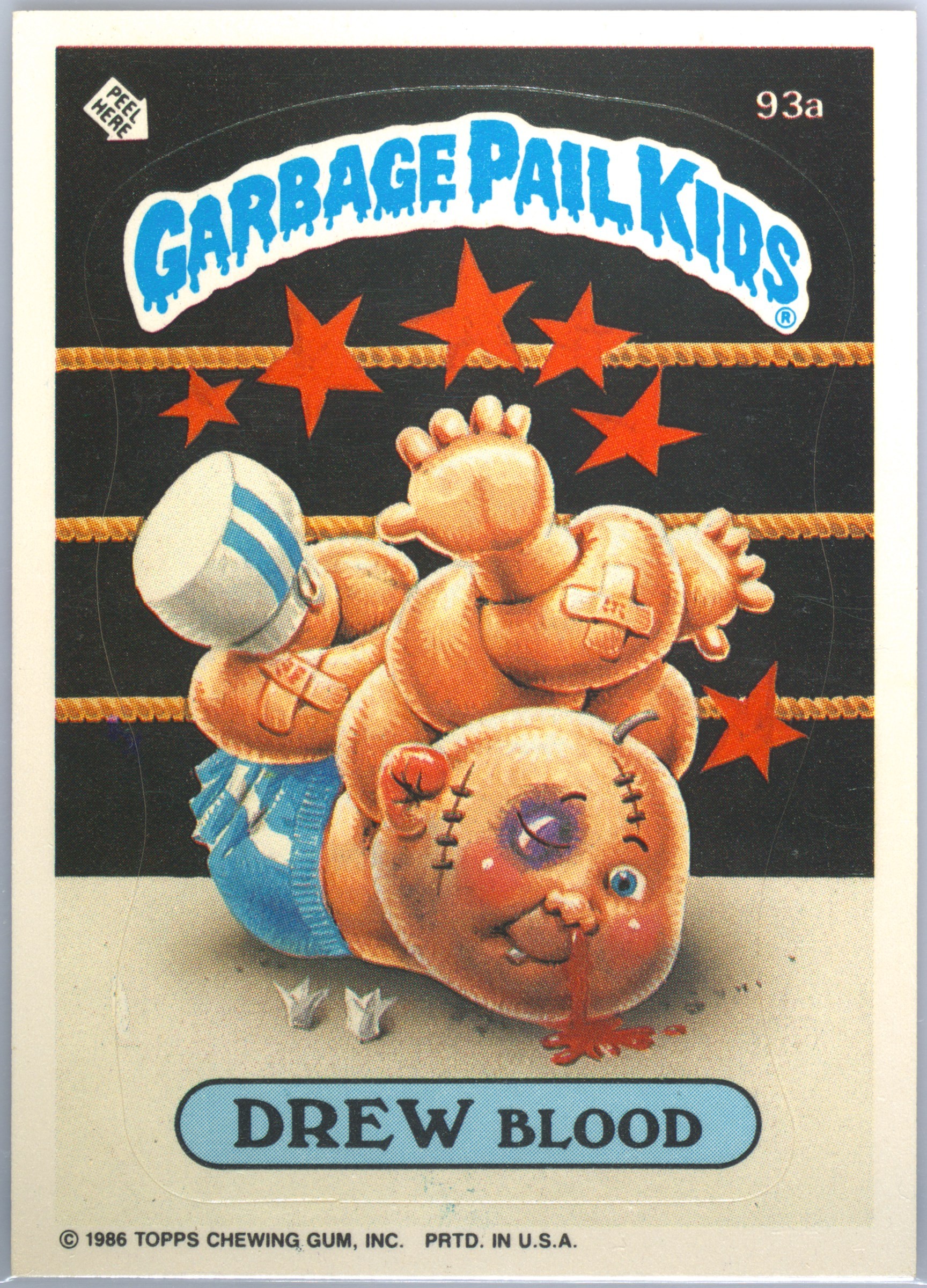 1986 Topps Garbage Pail Kids Original Series 3 With Copyright #93a Drew Blood front