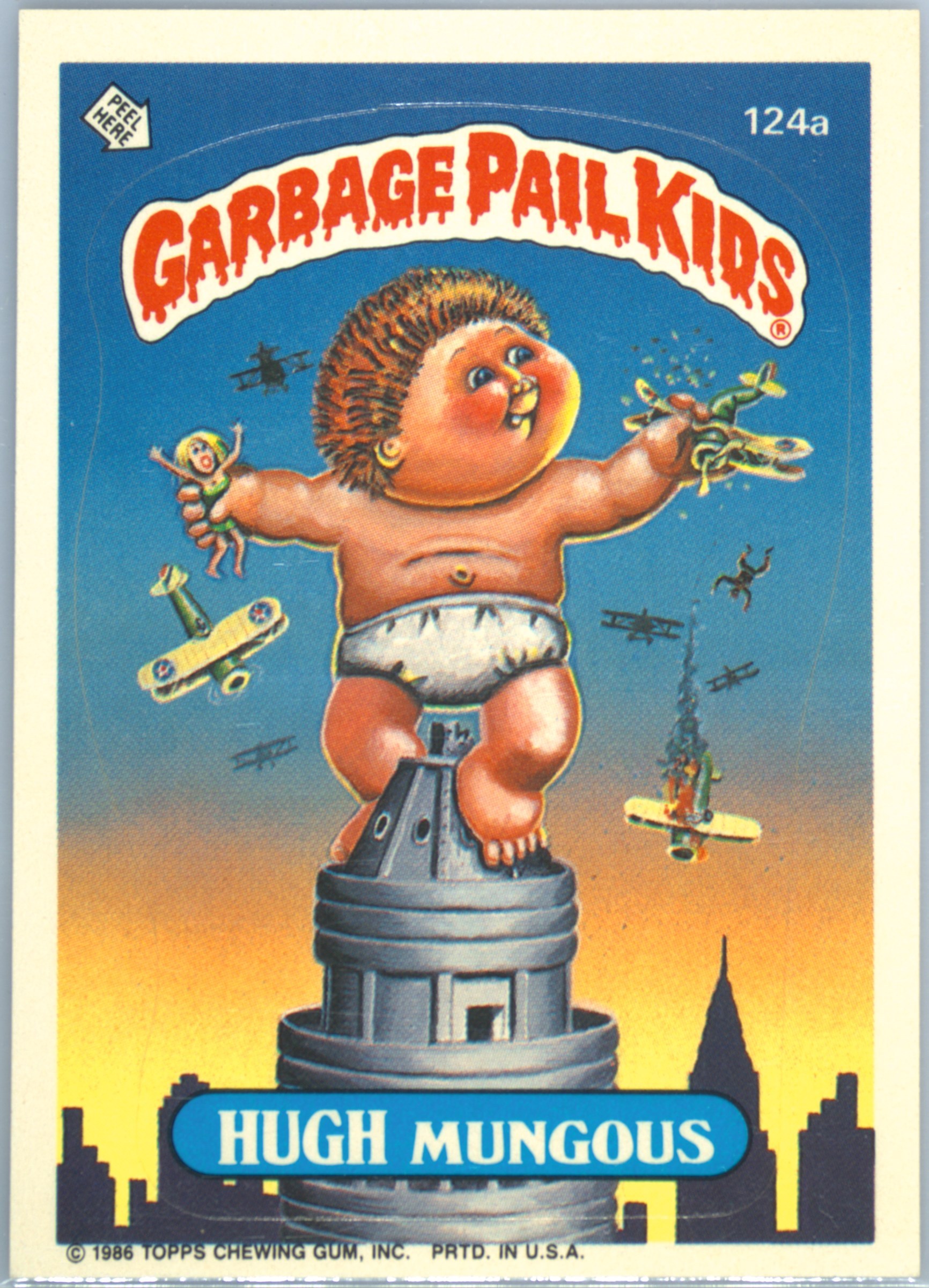1986 Topps Garbage Pail Kids Original Series 3 With Copyright #124a Hugh Mungous front