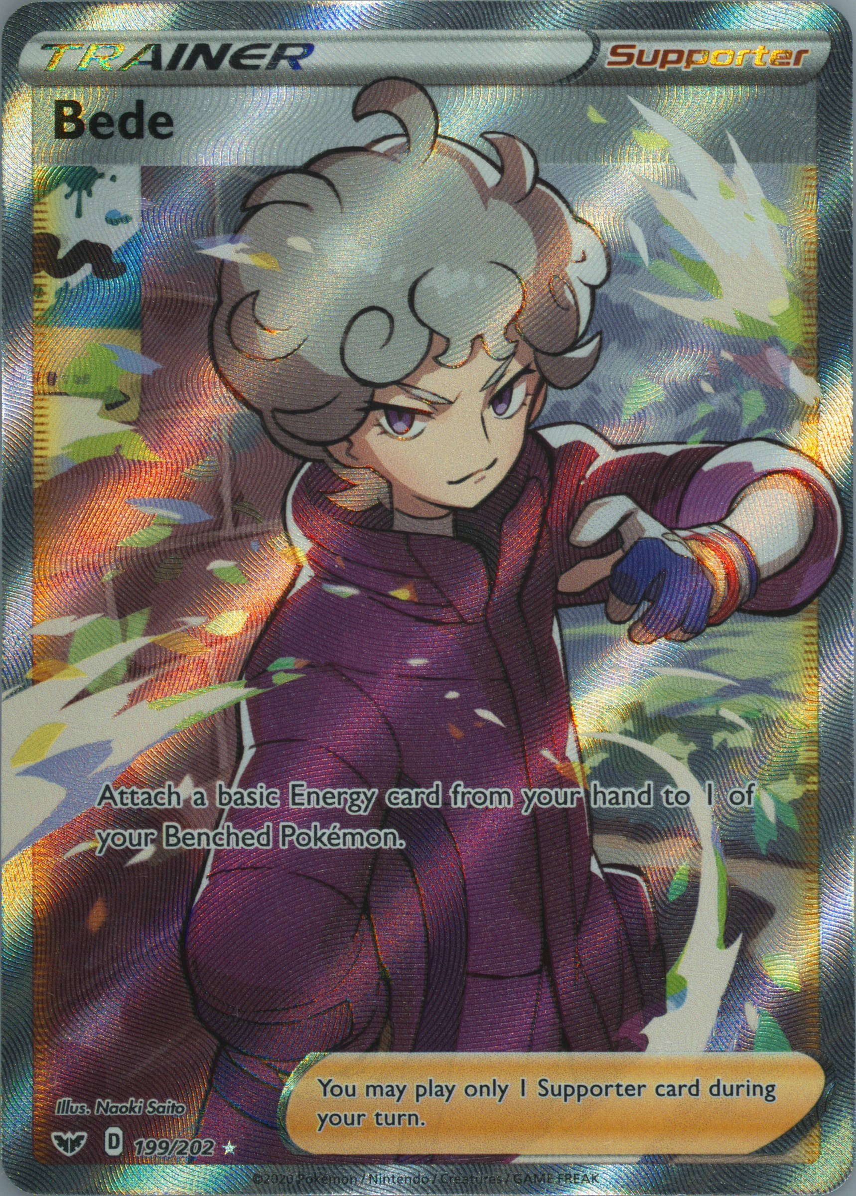 bede signed pokemon card 207/202 Bede | Rainbow Rare Card | Sword & Shield (Base Set)
