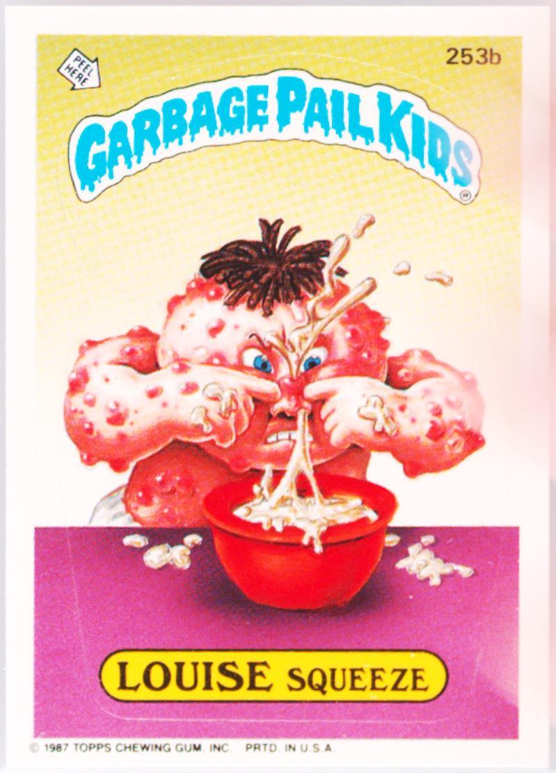 1987 Topps Garbage Pail Kids Original Series 7 "Age Pail" Back #253b Louise Squeeze front
