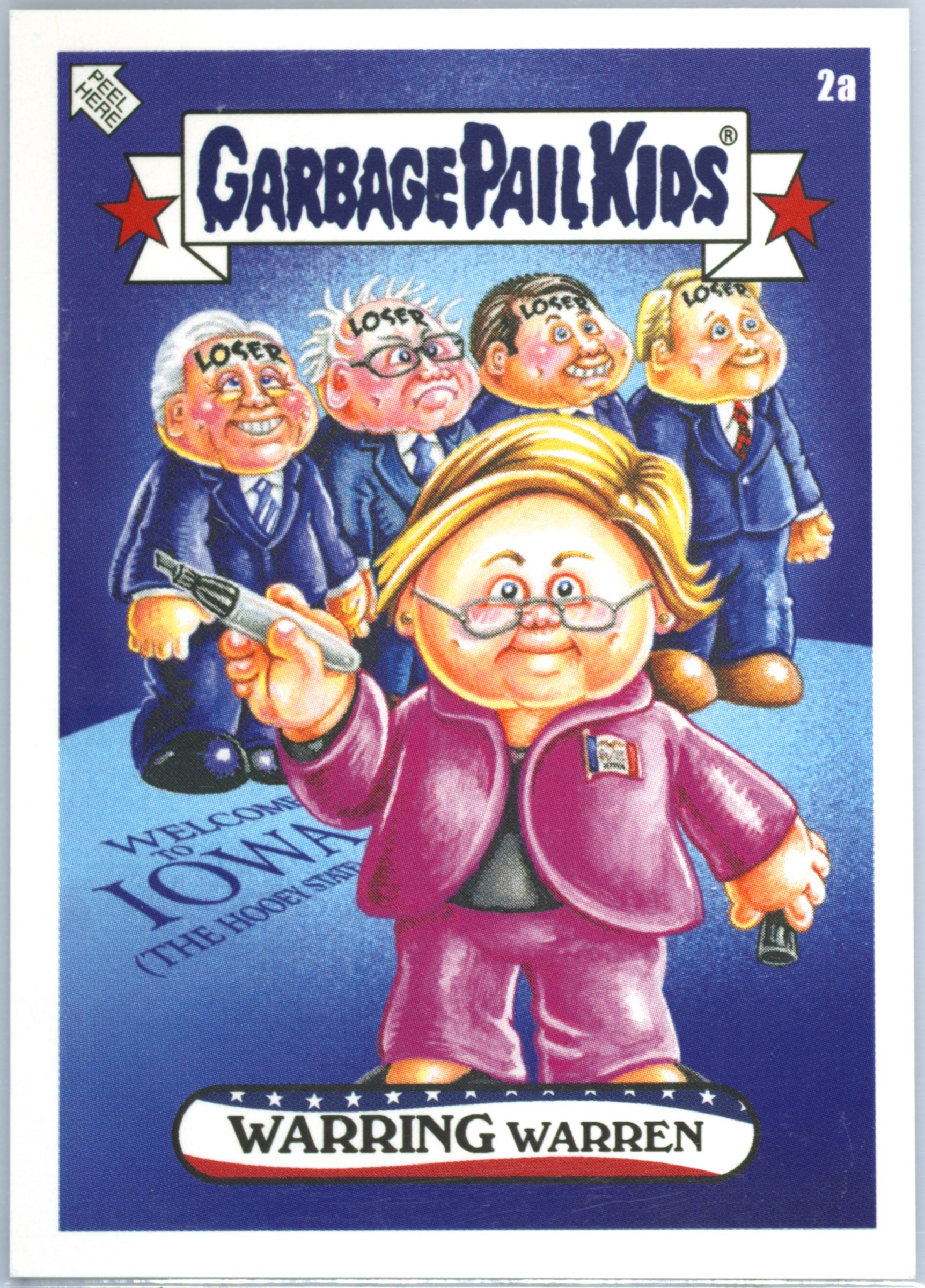 2020 Topps Garbage Pail Kids Disgrace To The White House Iowa Caucus #2a Warring Warren front