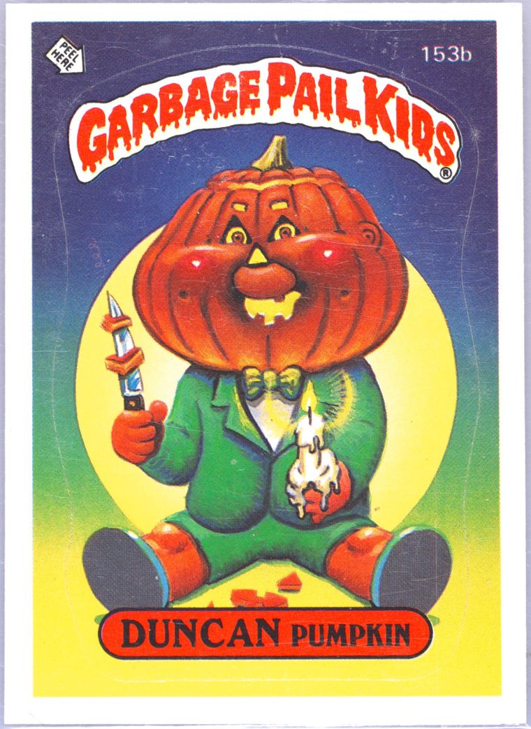 1986 Topps Garbage Pail Kids Original Series 4 Pink Swirl #153B Duncan Pumpkin front