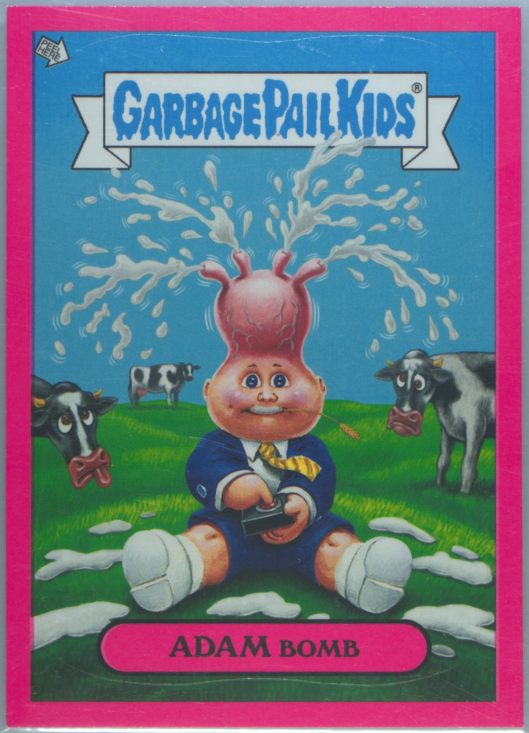 2011 Topps Garbage Pail Kids Flashback Adam Mania Stickers Pink #2 Adam Bomb front
